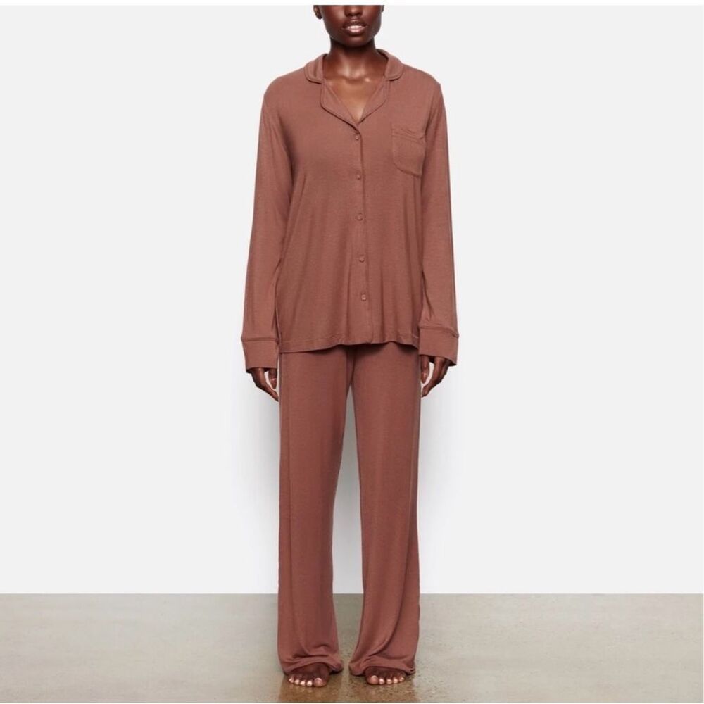 ✨SKIMS Sleep Jasper Drawstring Wide Leg Loungewear Burnt Orange Sz Med Pants✨